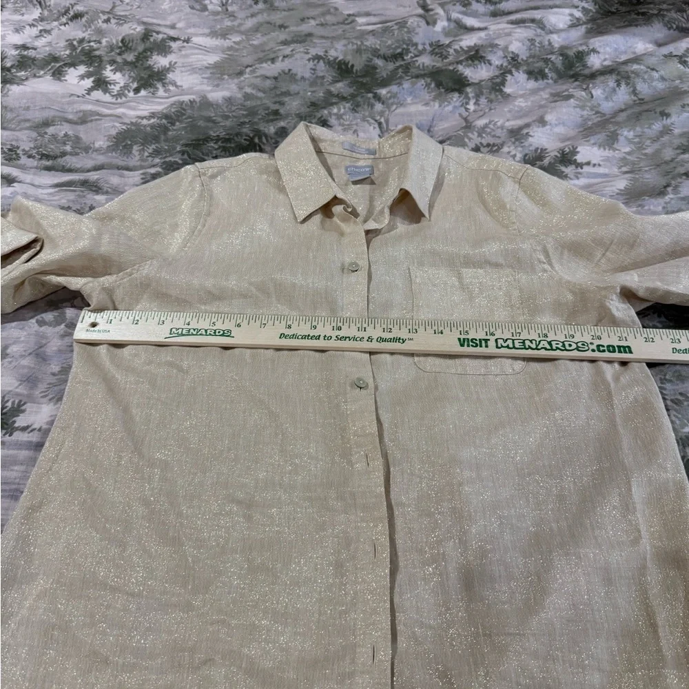Chico's Cream Notched Collar Button Down Shirt - Picture 7 of 11